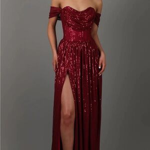 Red Sequin Cowl Neck Maxi Dress - Women